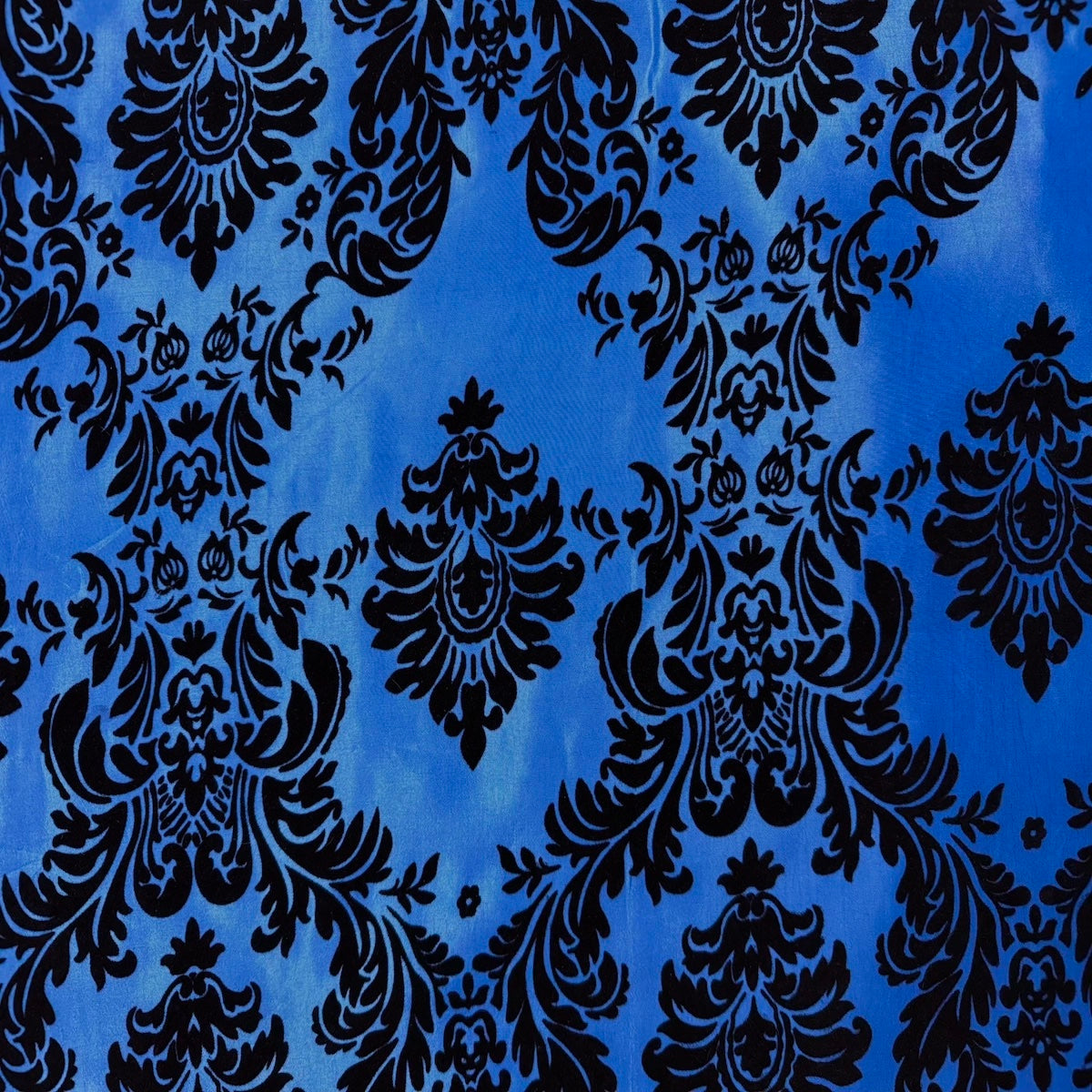 Royal Blue | Black Damask Flocking Velvet Taffeta Fabric