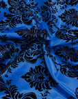 Bleu royal | Tissu Taffetas Velours Flocage Damassé Noir