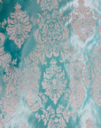Aqua Blue | White Damask Flocking Velvet Taffeta Fabric