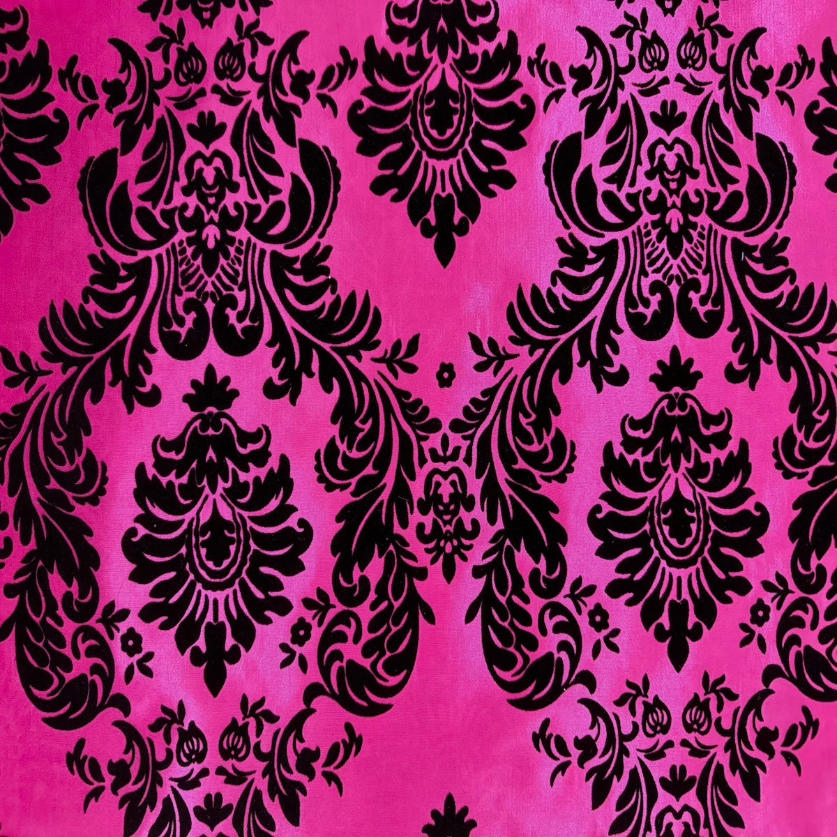 Hot Pink | Black Damask Flocking Velvet Taffeta Fabric