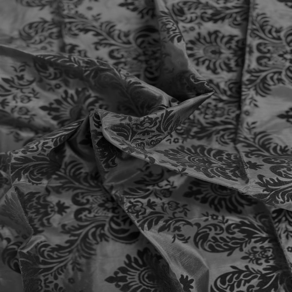 Black Damask Flocking Velvet Taffeta Fabric