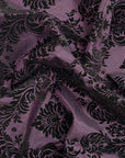 Plum Purple | Black Damask Flocking Velvet Taffeta Fabric