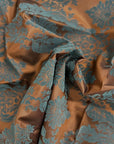 Brown | Aqua Blue Damask Flocking Velvet Taffeta Fabric