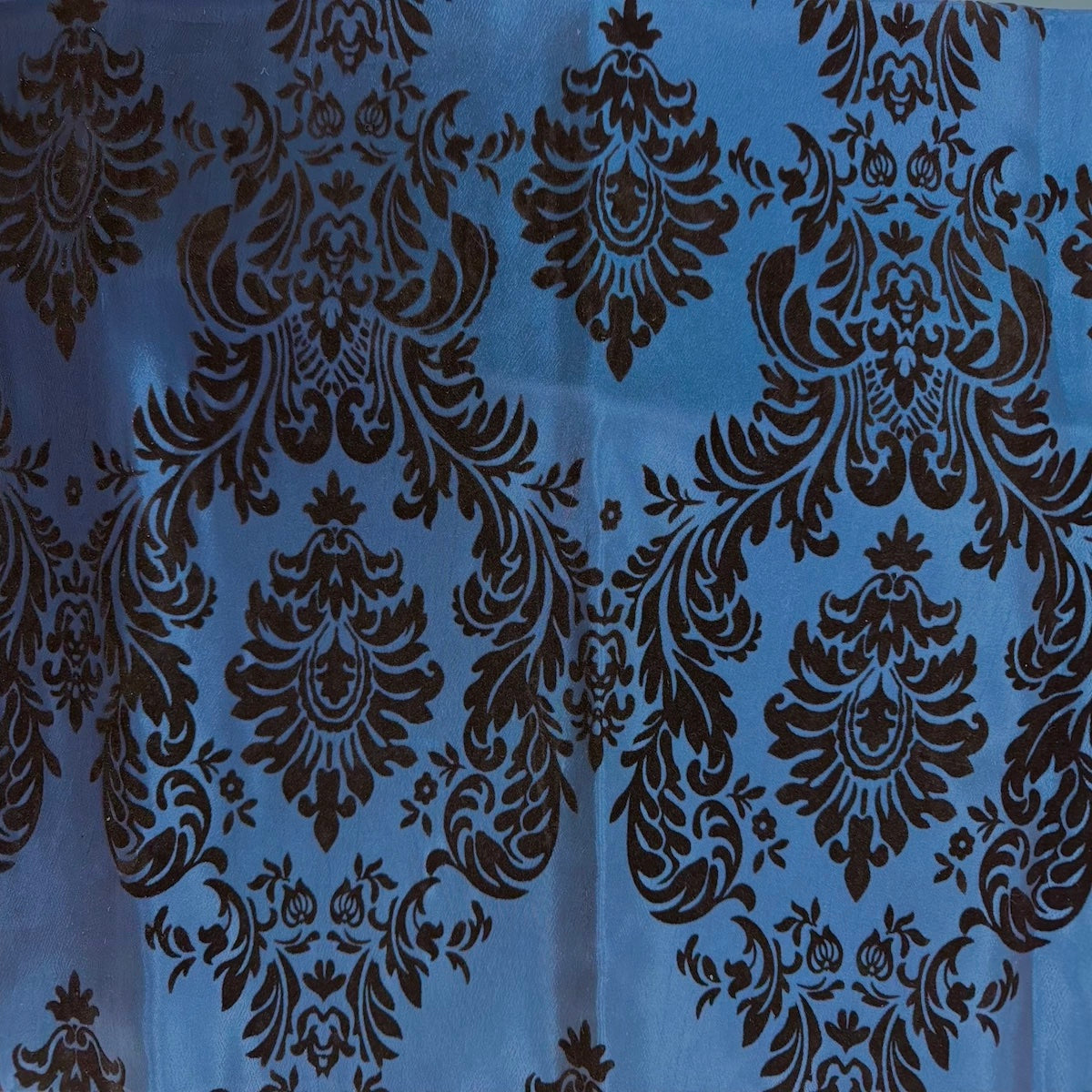 Azul verdoso | Tela de tafetán de terciopelo flocado damasco negro