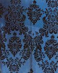 Teal Blue | Black Damask Flocking Velvet Taffeta Fabric