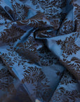 Teal Blue | Black Damask Flocking Velvet Taffeta Fabric