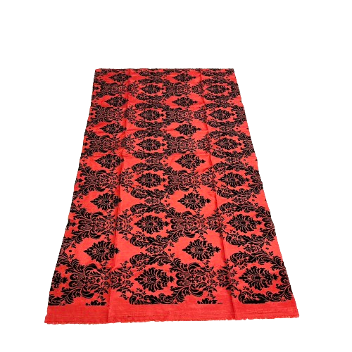 Dark Red | Black Damask Flocking Velvet Taffeta Fabric