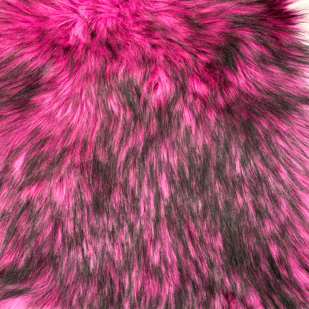 Hot Pink Black Husky Print Long Pile Shaggy Faux Fur Fabric - Fashion Fabrics LLC