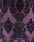 Púrpura ciruela | Tela de tafetán de terciopelo flocado damasco negro