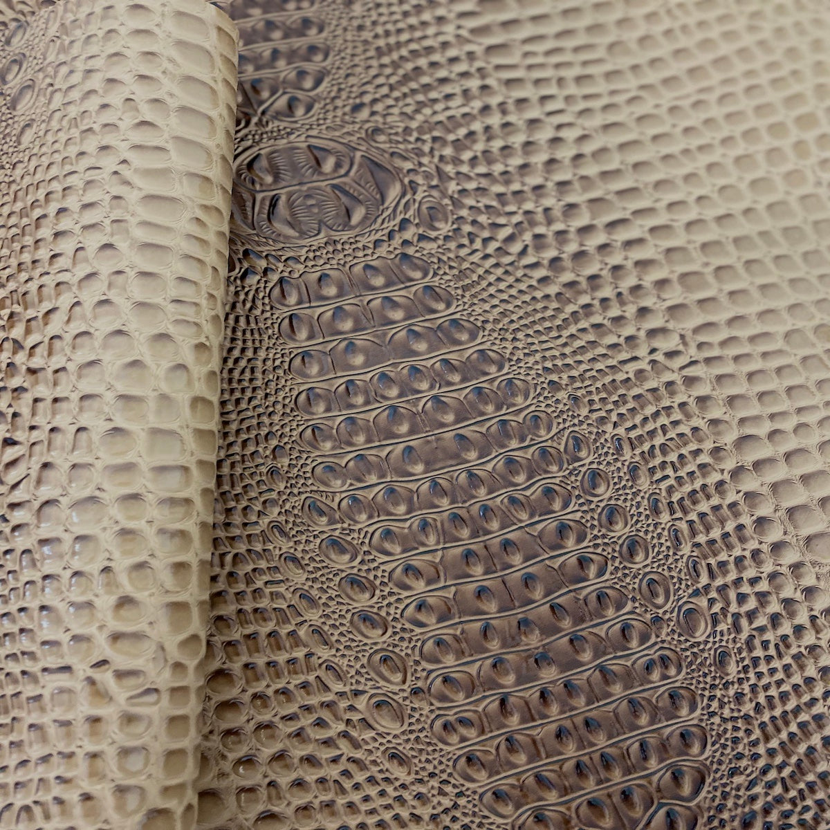 Hazelnut Brown Aussie 3D Embossed Gator Vinyl Fabric - Fashion Fabrics LLC