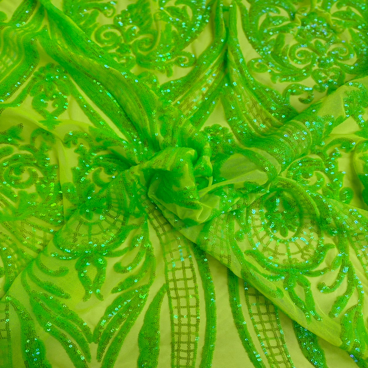 Tela de encaje de lentejuelas Catina iridiscente verde lima 