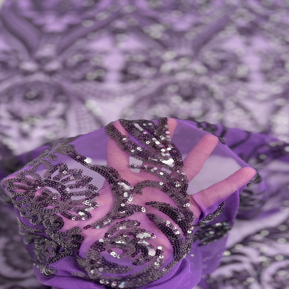 Plum Purple Catina Sequins Lace Fabric