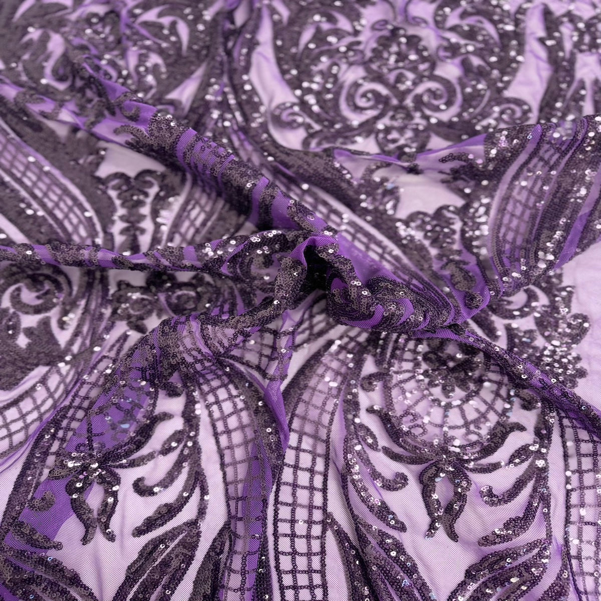 Tissu en dentelle à paillettes Catina violet prune 