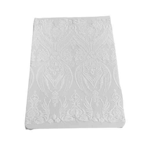White Catina Sequins Lace Fabric