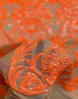 Neon Orange Iridescent Catina Sequins Lace Fabric