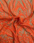 Tela de encaje de lentejuelas Catina iridiscente naranja neón 