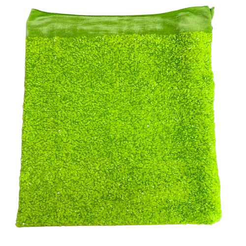 Tissu de rodéo en velours extensible brodé de paillettes vert lime fluo