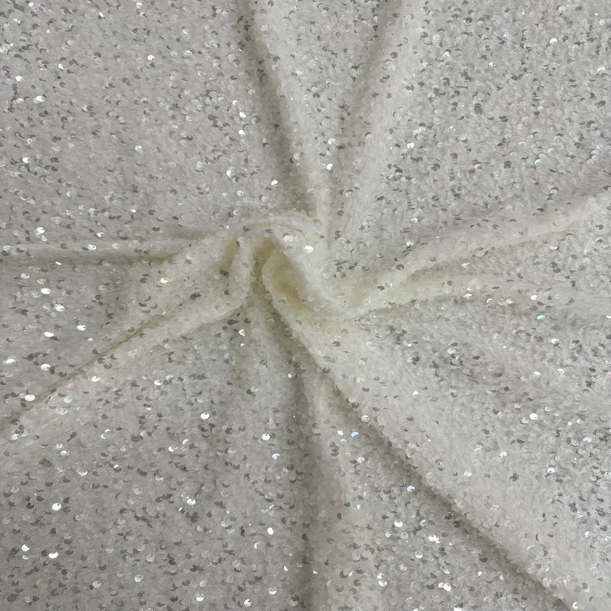 Tissu de rodéo en velours extensible brodé de paillettes de rodéo irisées blanc cassé