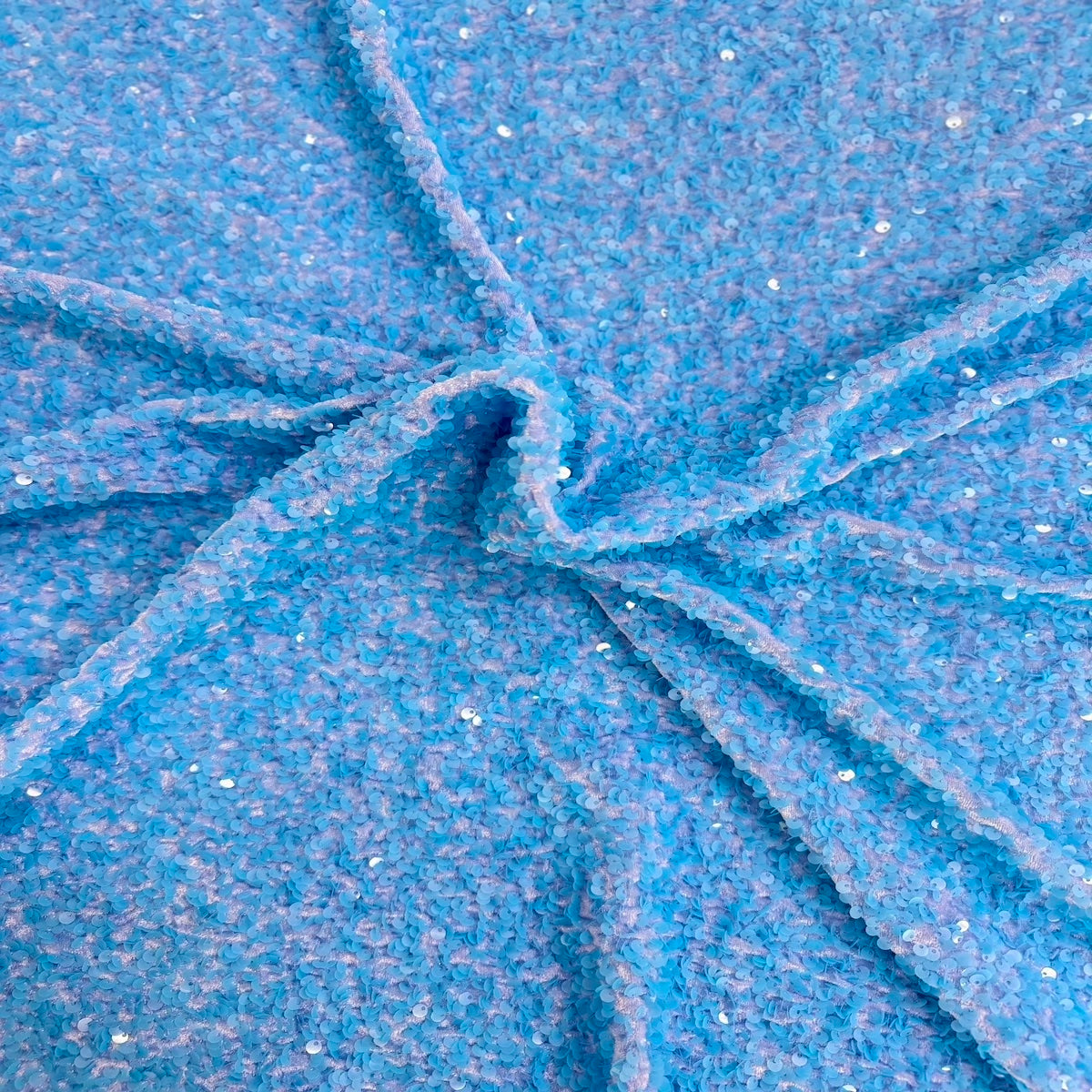 Baby Blue Rodeo Sequins Embroidered Stretch Velvet Rodeo Fabric