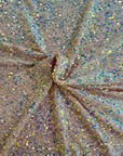 Tissu de rodéo en velours extensible brodé de paillettes irisées rose pâle