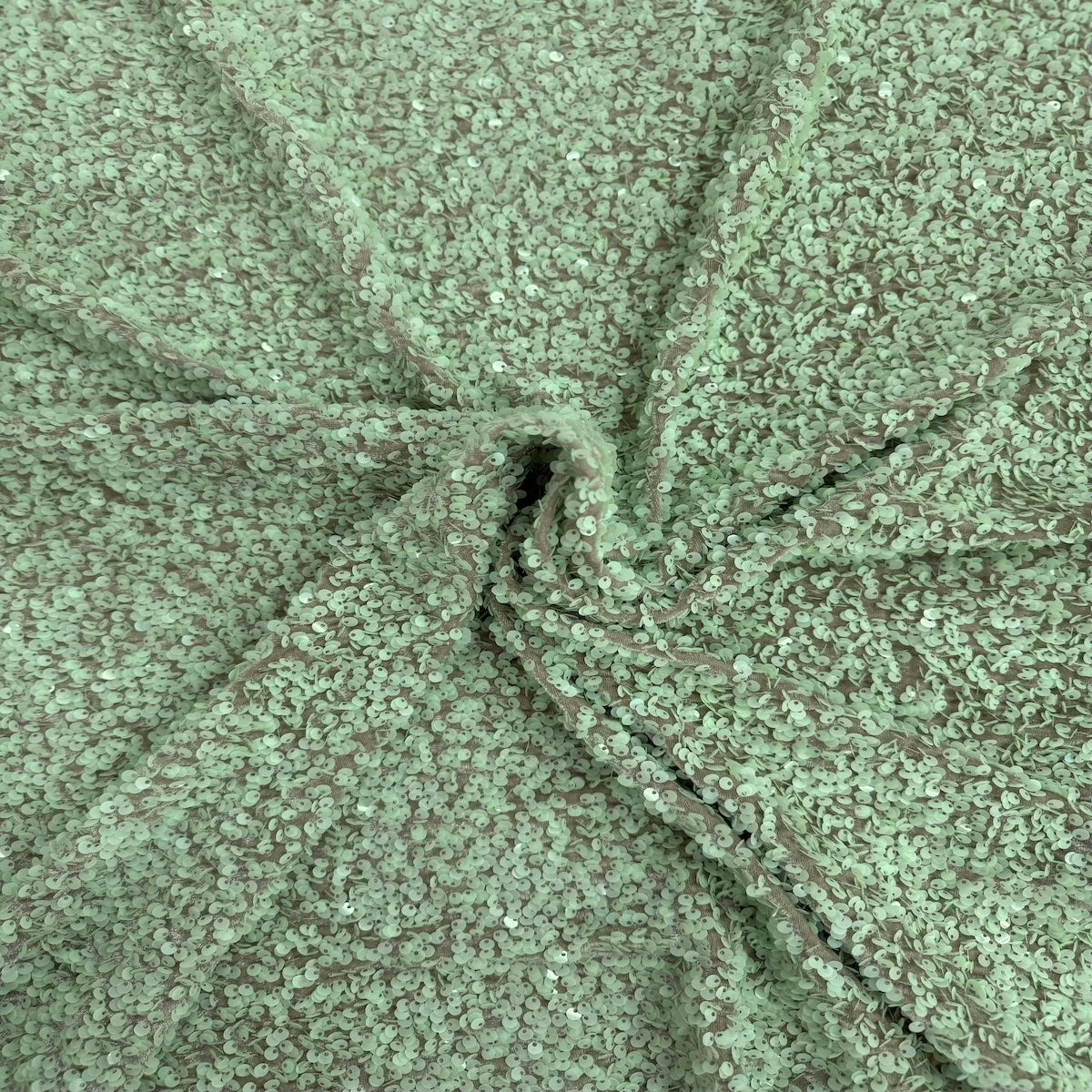Mint Green Sequins Embroidered Stretch Velvet Rodeo Fabric