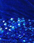 Royal Blue Sequins Embroidered Stretch Velvet Rodeo Fabric - Fashion Fabrics LLC
