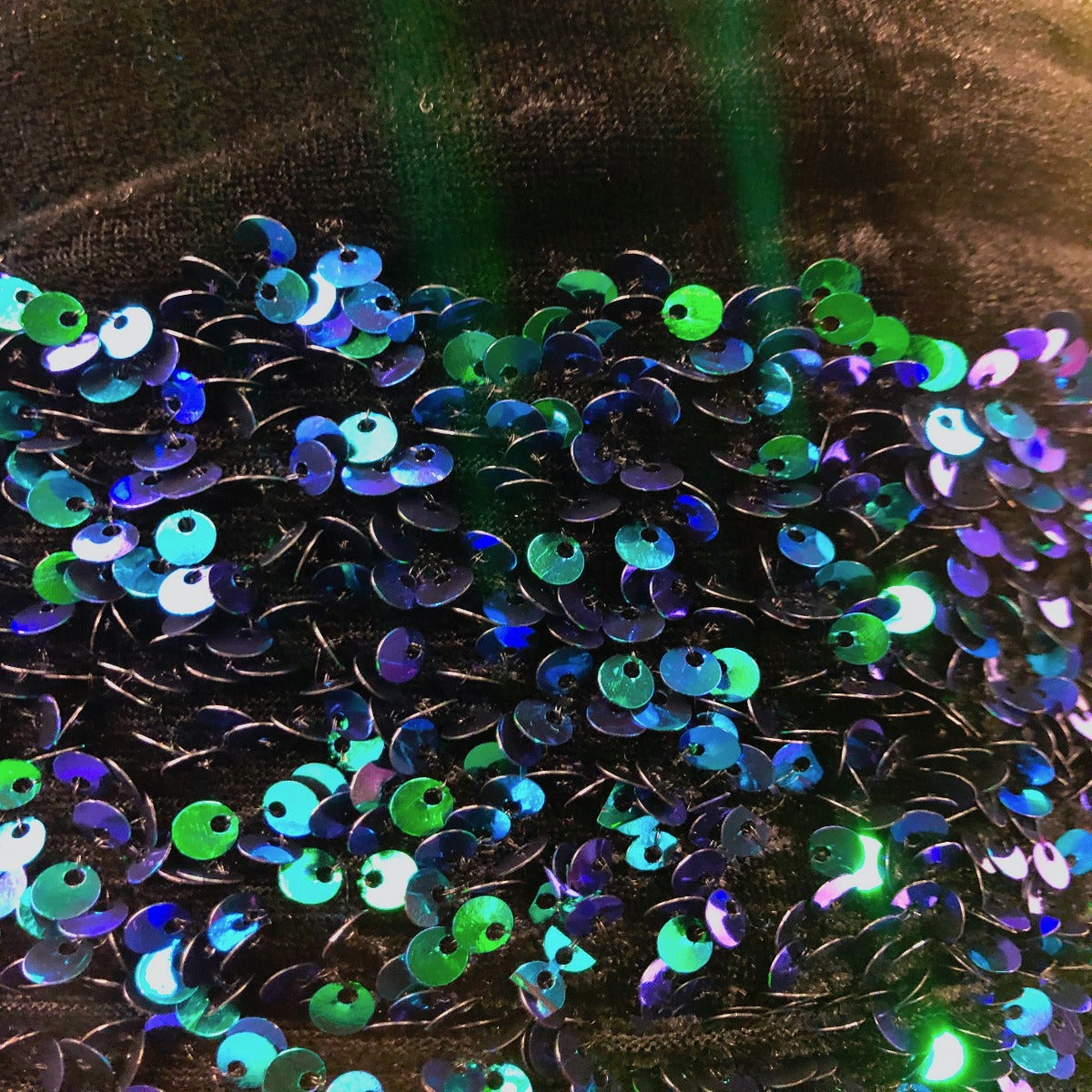 Green Iridescent Sequins Embroidered Stretch Velvet Rodeo Fabric - Fashion Fabrics LLC