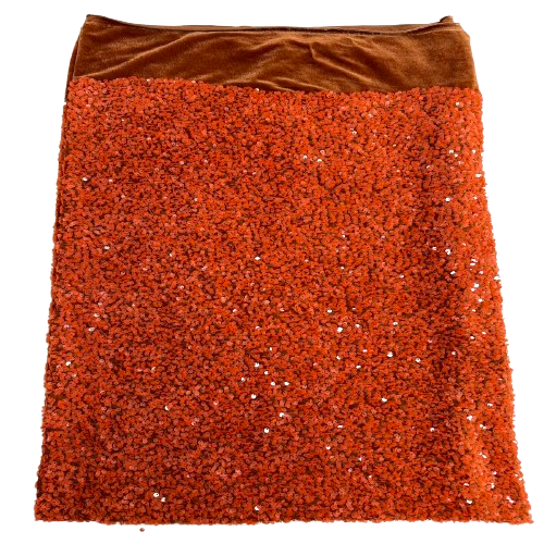 Tissu rodéo en velours extensible brodé de paillettes orange rouille