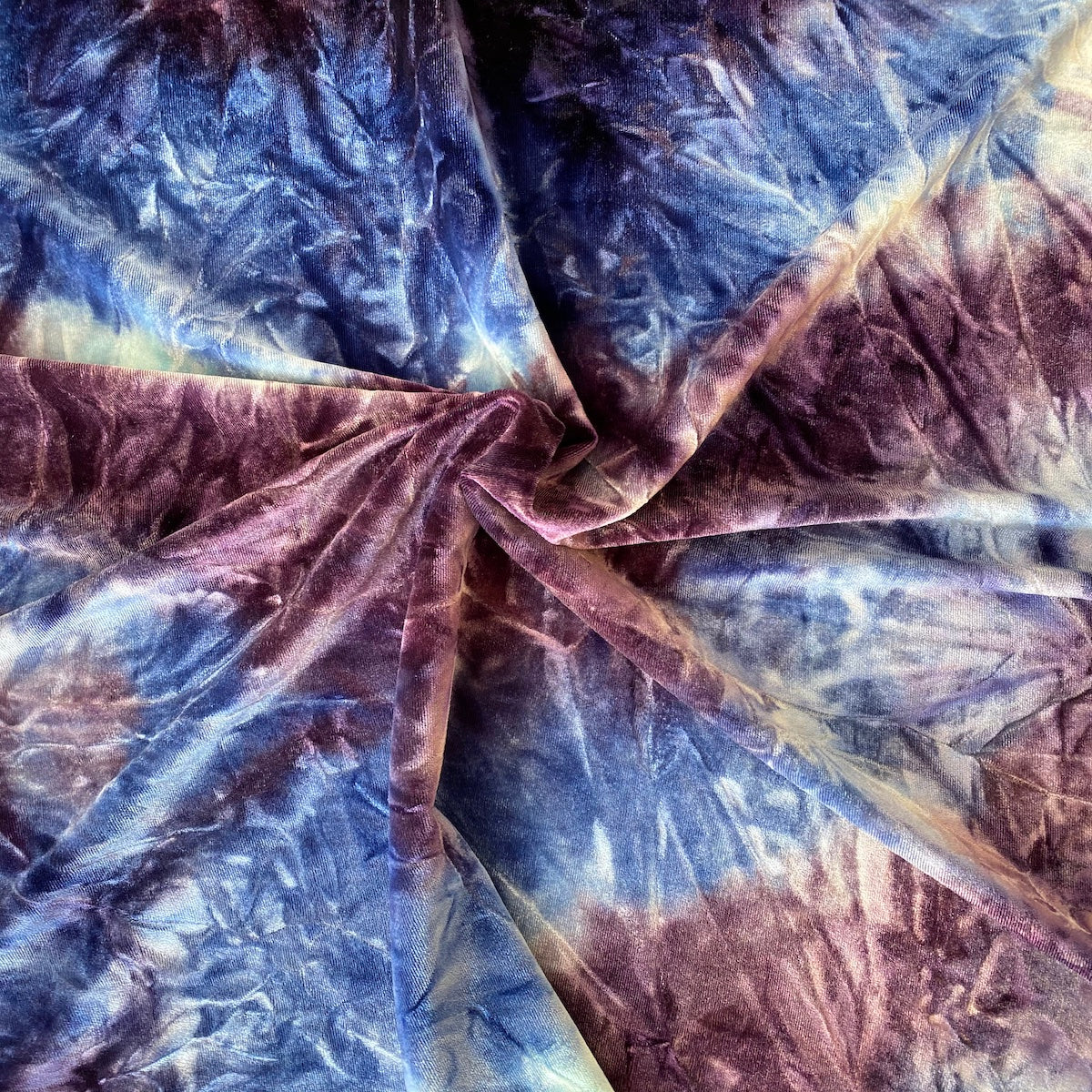 Blue Purple Tie Dye Stretch Velvet Fabric - Fashion Fabrics LLC