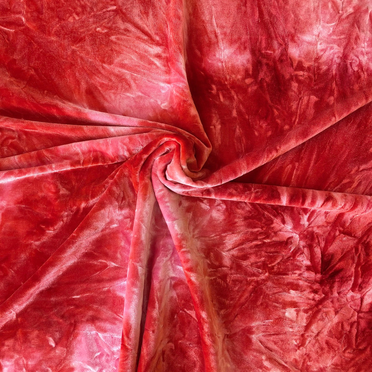 Red Pink Tie Dye Stretch Velvet Fabric - Fashion Fabrics LLC