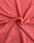 Tela rodeo de terciopelo elástico bordado con lentejuelas rosa coral