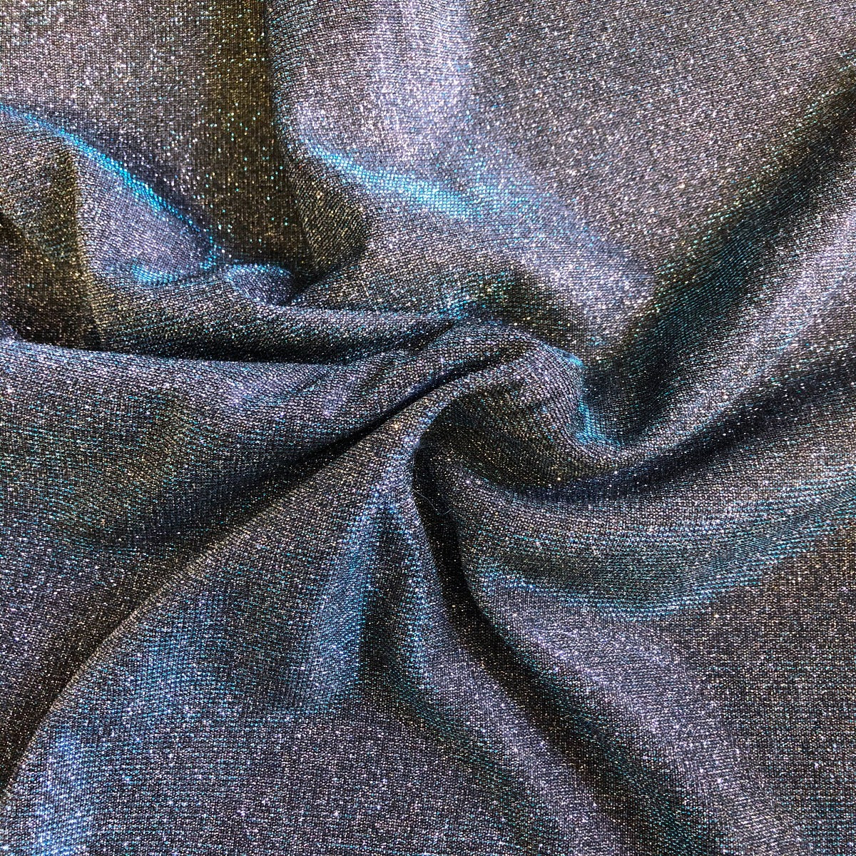 Turquoise Black Silver Holographic Shimmer Glitter Spandex Fabric - Fashion Fabrics Los Angeles 