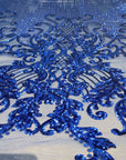 Royal Blue Alta Striped Damask Sequins Lace Fabric - Fashion Fabrics LLC