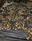 Black Gold Alta Striped Damask Sequins Lace Fabric - Fashion Fabrics LLC