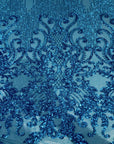 Turquoise Alta Striped Damask Sequins Lace Fabric - Fashion Fabrics LLC