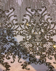 Black Nude Mesh Alta Striped Damask Sequins Lace Fabric - Fashion Fabrics LLC