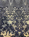 Navy Blue Alta Striped Damask Sequins Lace Fabric - Fashion Fabrics LLC