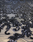 Navy Blue Alta Striped Damask Sequins Lace Fabric - Fashion Fabrics LLC