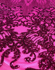 Fuchsia Alta Striped Damask Sequins Lace Fabric - Fashion Fabrics LLC