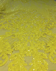 Neon Yellow Alta Striped Damask Sequins Lace Fabric - Fashion Fabrics LLC