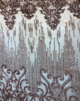 Bronze Gold Alta Striped Damask Sequins Lace Fabric - Fashion Fabrics LLC