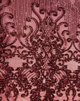 Burgundy Alta Striped Damask Sequins Lace Fabric - Fashion Fabrics LLC