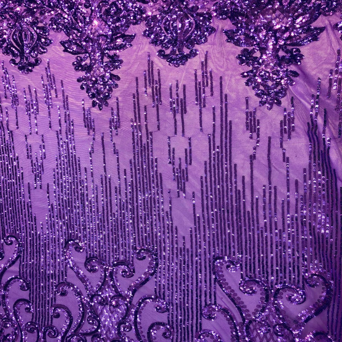 Purple Alta Striped Damask Sequins Lace Fabric - Fashion Fabrics LLC