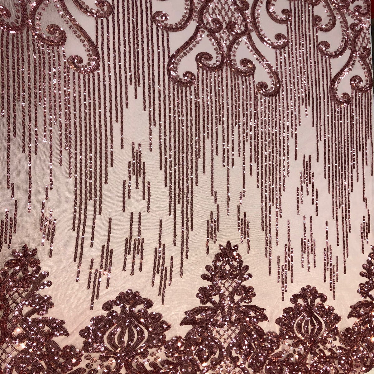 Dusty Pink Alta Striped Damask Sequins Lace Fabric - Fashion Fabrics LLC
