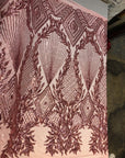 Navy Blue Nude Mesh Alpica Sequins Lace Fabric - Fashion Fabrics LLC