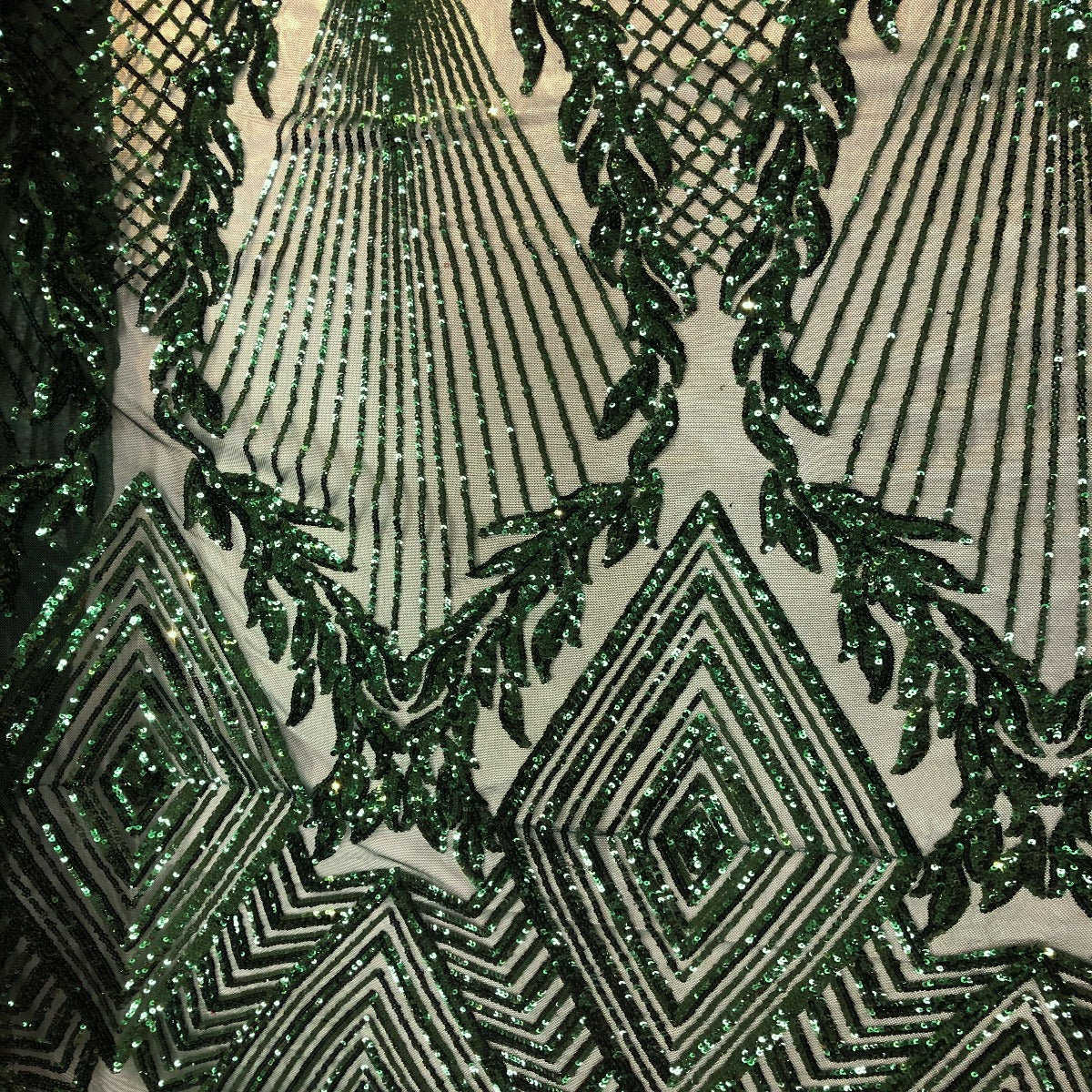 Hunter Green Alpica Sequins Lace Fabric - Fashion Fabrics LLC