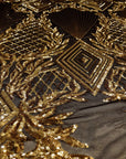Black Gold Alpica Sequins Lace Fabric - Fashion Fabrics LLC