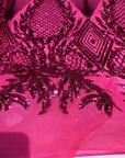 Fuchsia Alpica Sequins Lace Fabric - Fashion Fabrics LLC