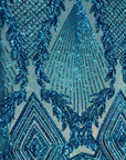 Turquoise Alpica Sequins Lace Fabric - Fashion Fabrics LLC
