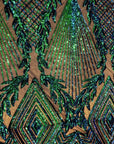 Iridescent Green Alpica Sequins Lace Fabric - Fashion Fabrics LLC